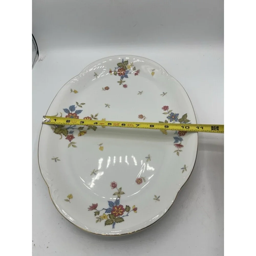Bristol Brittney Platter Floral Red Yellow Flowers Gold Trim Japan N7440